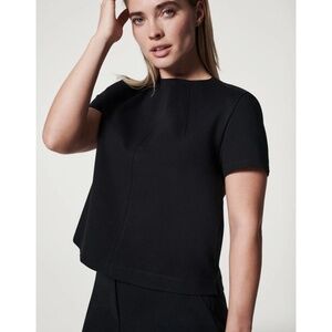 Spanx Black Perfect Funnel‎ Neck Short Sleeve Tailored Top Size Extra Large
